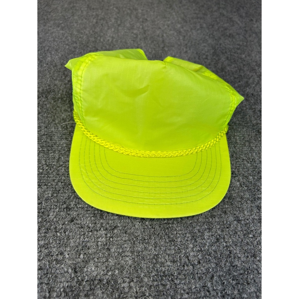 Vintage Designer Award Headwear Neon Yellow Ripstop Nylon Rope Snapback Hat Hat